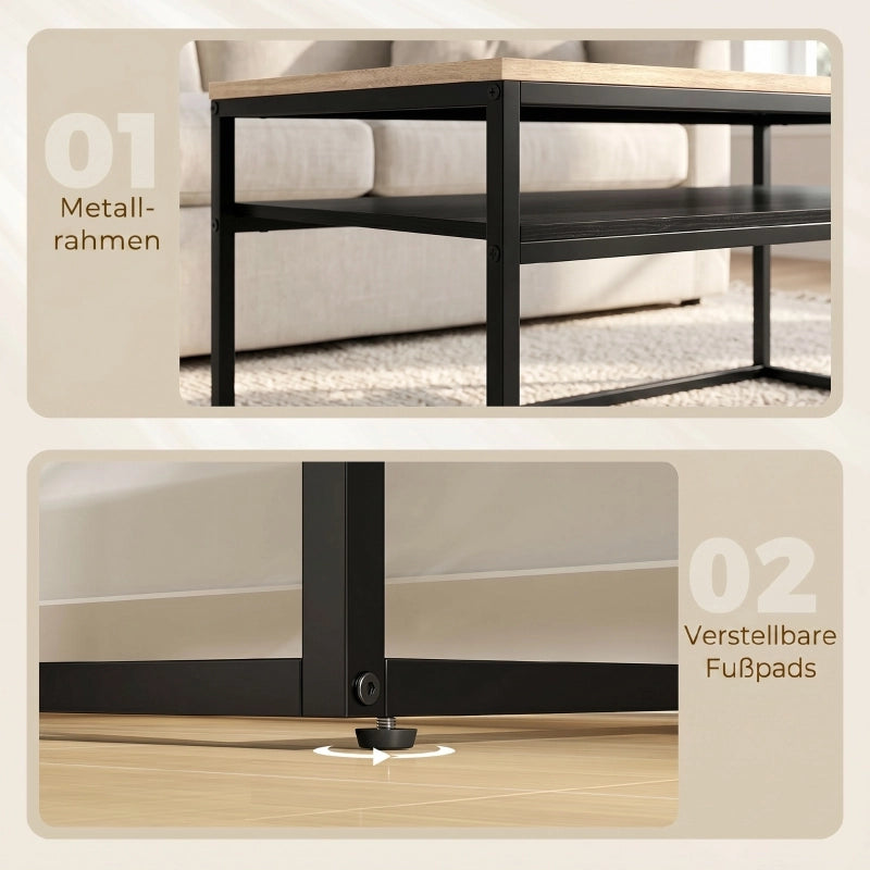 TAVOLINO da caffè 100 x 59,8 cm in effetto rovere e metallo, 2 livelli