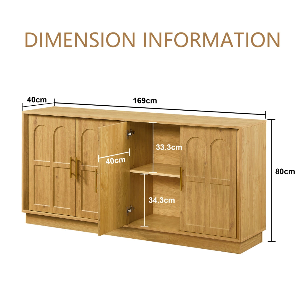 Sideboard con ripiani regolabili e ante curve in MDF naturale