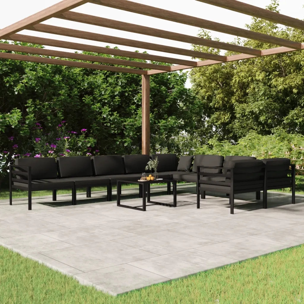 Set Divani da Giardino 10 pz con Cuscini in Alluminio Antracite cod mxl 35812