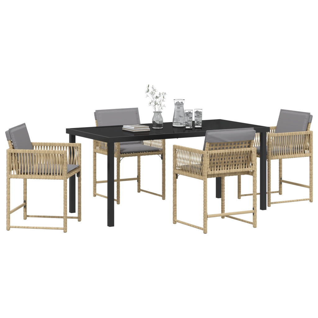 Set da Pranzo da Giardino 5 Pezzi con Cuscini Beige Rattan Polietilene