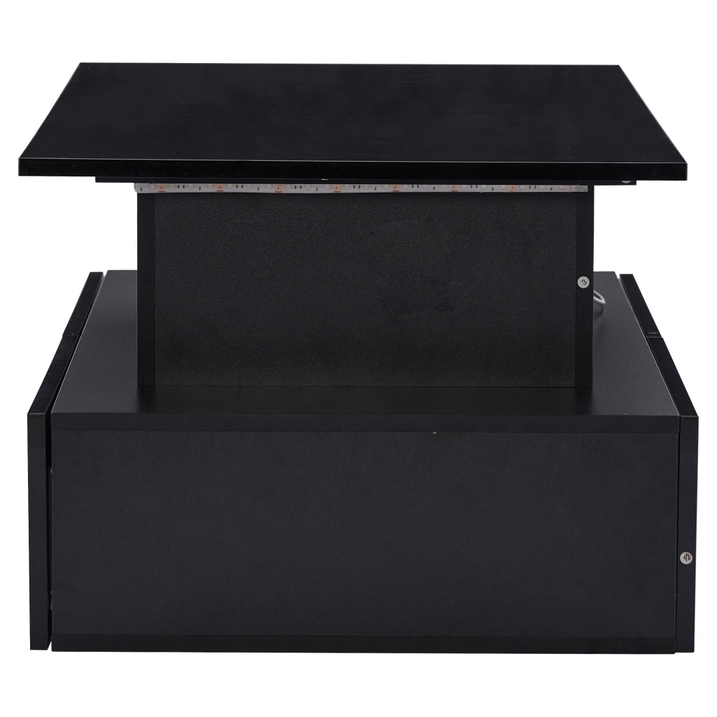 Tavolino da caffè sollevabile LED con 4 cassetti e vano portaoggetti, per soggiorno, nero, 90 × 55 × 41 cm