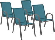 Set di 4 sedie da giardino impilabili LYMA in metallo e textilene di colore blu anatra
