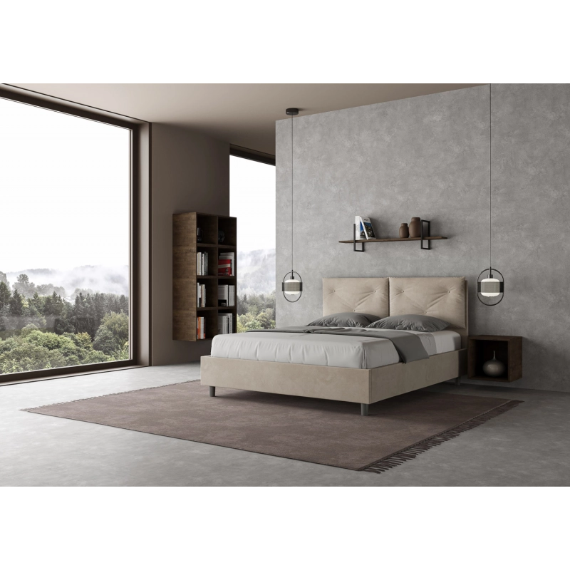 Letto imbottito Matrimoniale 160x190 cm Appia - Con rete,Microfibra,Sabbia