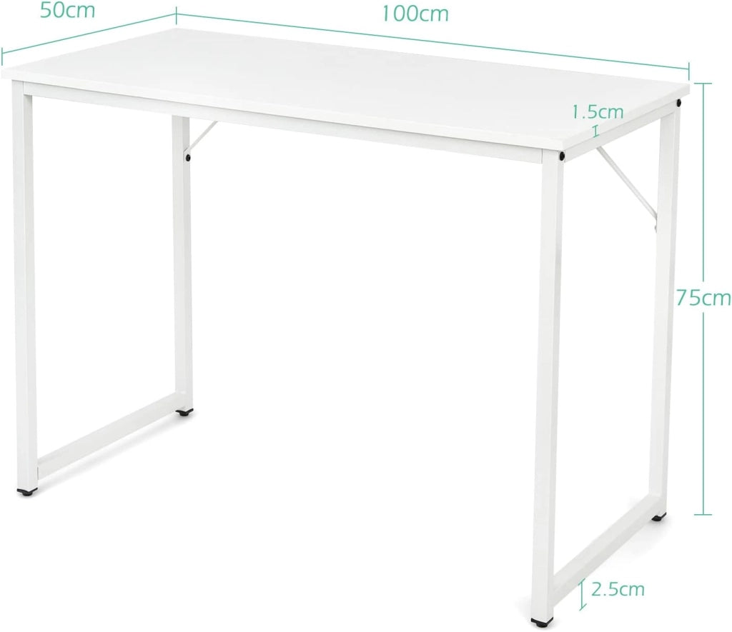 Scrivania, piccola scrivania per computer portatile, scrivania da ufficio, tavolo da lavoro, 100 x 50 x 75 cm, legno e metallo, per studio, ufficio, casa, ufficio (bianco)