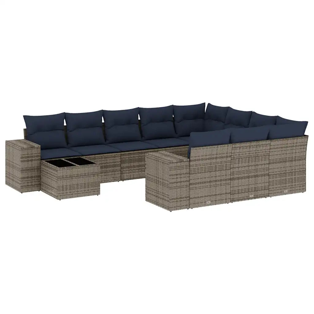 Set Divani da Giardino 11 pz con Cuscini Grigio in Polyrattan 3223130