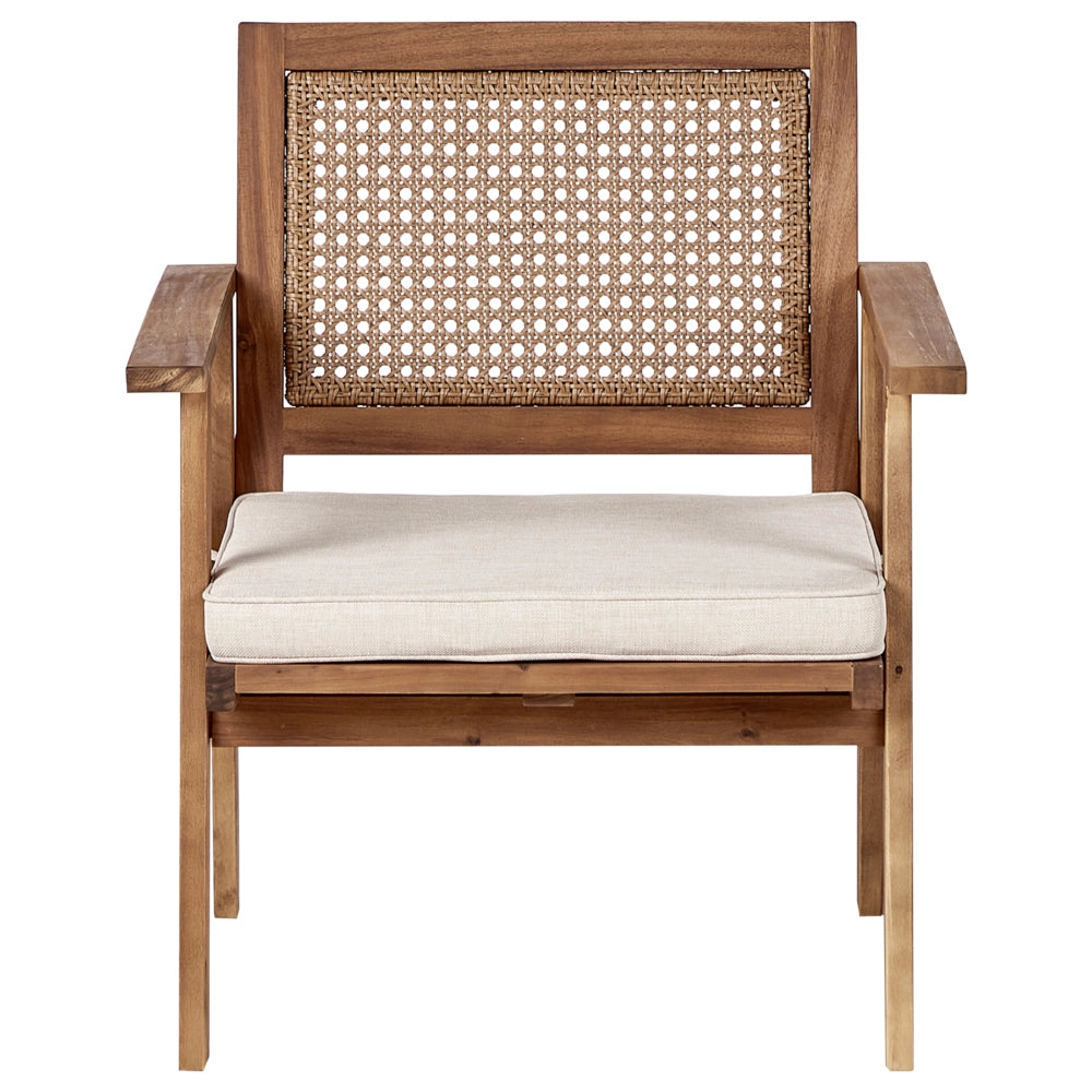 Set di divani da giardino in legno di acacia certificato chiaro Cuscini beige chiaro 4 posti Design moderno Set di conversazione per esterni