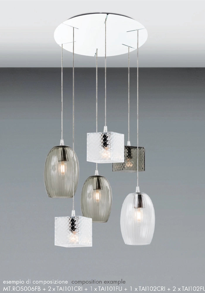 Talisker Sospensione Tonda in Vetro Cristallo E14 IP20 - Lampadario a Luce Diretta in Vetro Lavorato a Mano per Interni - Rossini Group