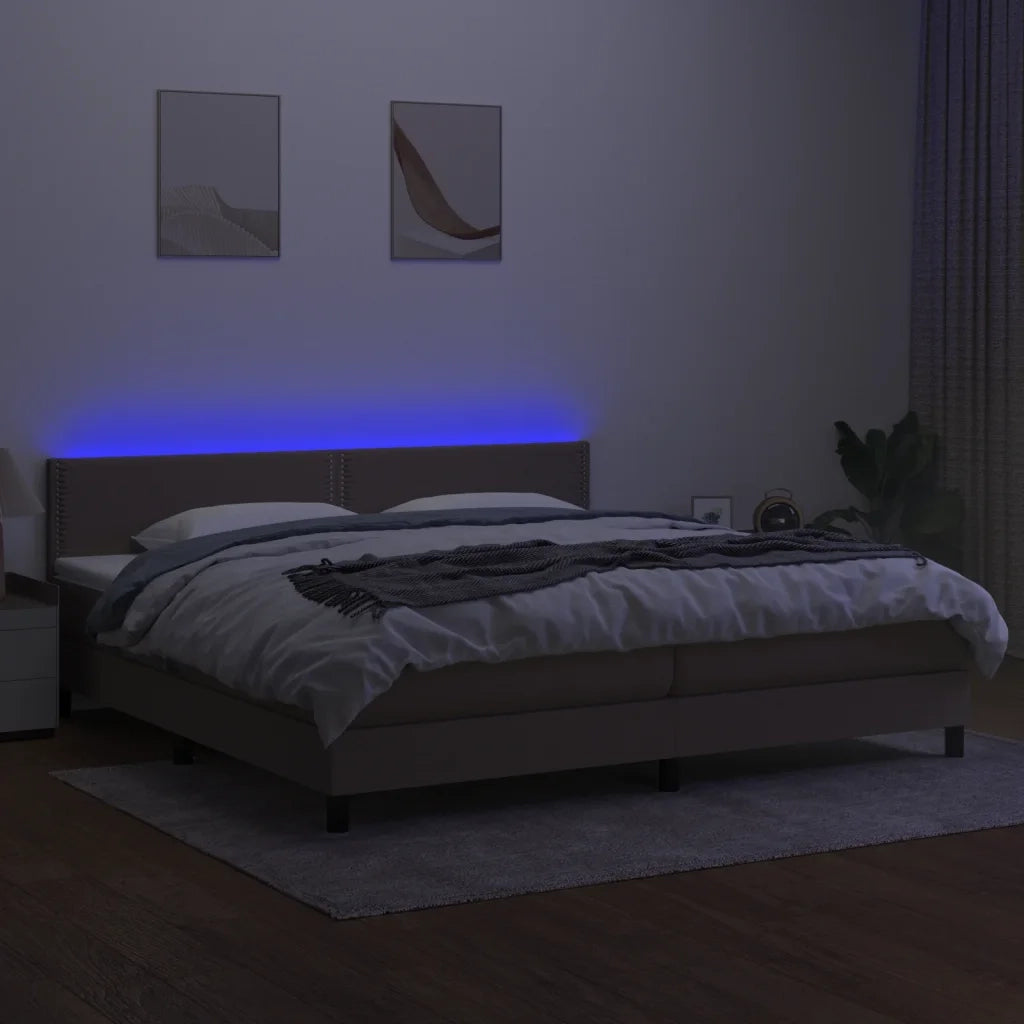 Letto a Molle Materasso e LED tortora 200x200cm in Tessuto 3133105