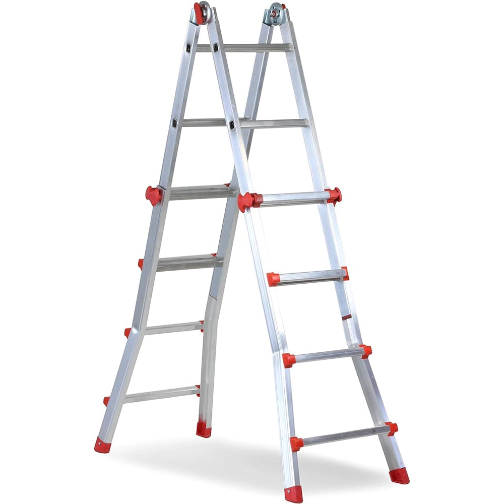 SCALA ALLUMINIO TELESCOPICA MULTIFUNZIONE GRADINI 4+4 SQUADRA PIU' 150KG MARCHETTI