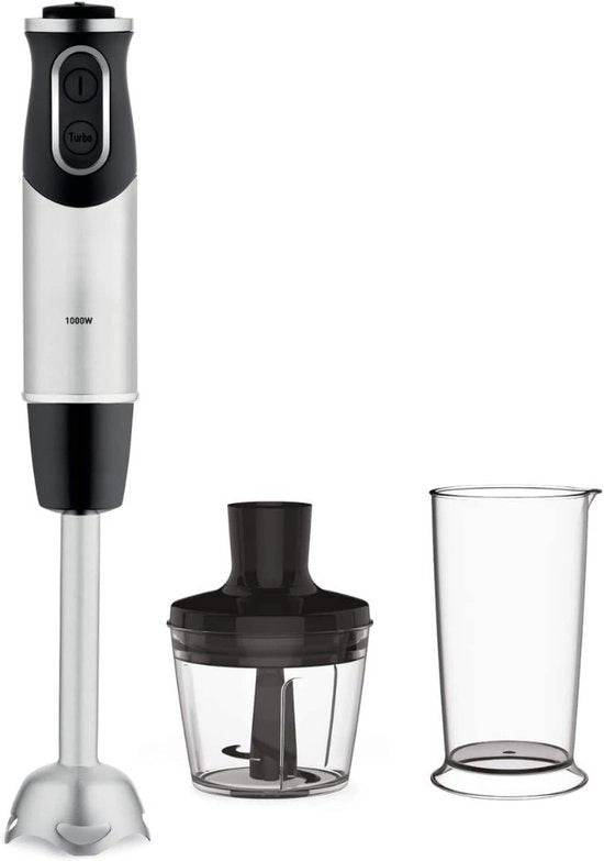 Set di Frullatore a Stantuffo - Manuale - Frullatore Set - Purea - Macinatore - Macchina da Cucina - Acciaio Inossidabile - 3 in 1 - Accessori di Miscelatore - Zuppe - Smoothies - Alimentazione per Bambini