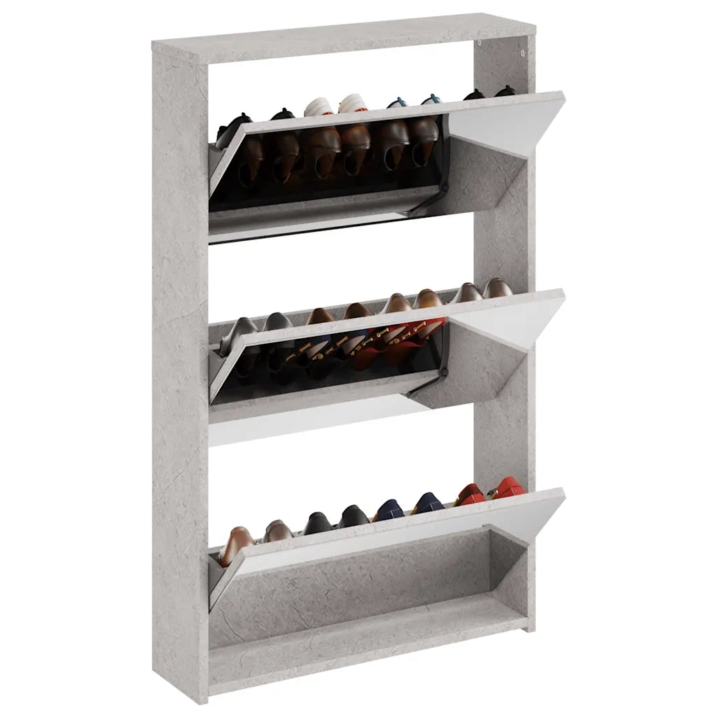 Scarpiera con Specchio a 3 Livelli Grigio cemento 63x17x102,5cm 342636