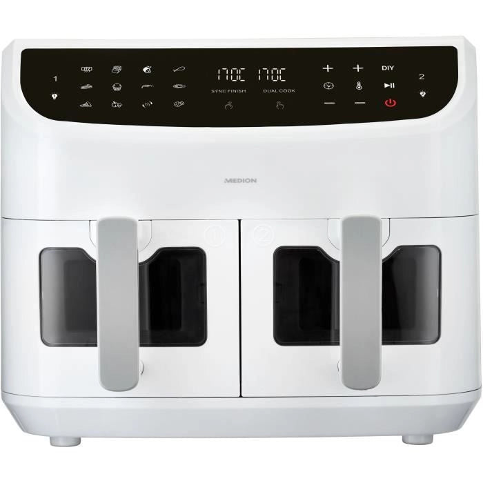 Friggitrice ad Aria Calda - MEDION - P20 XXL Twin - 2600 W - 2 cestelli - 9 programmi - Bianca