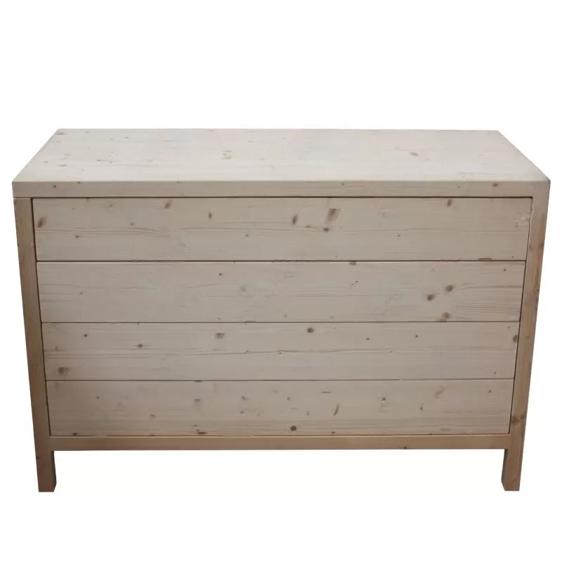 cassettiera classica 4 cassetti legno massello abete grezzo 120x55x80 (3303) - Mobili 2G