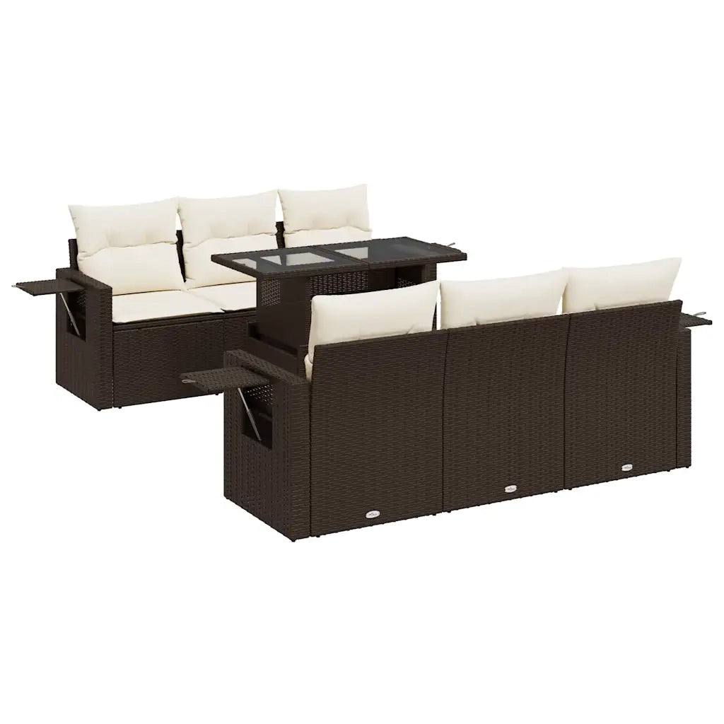 Set Divani da Giardino 7 pz con Cuscini Marrone in Polyrattan 3326424