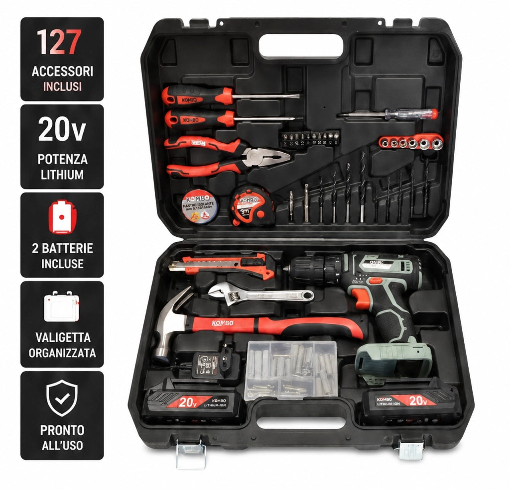 Kit Trapano Avvitatore 2 Batterie 20V + 127 Accessori