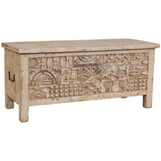 Baule in legno beige intagliato a mano 100x40x46h cm