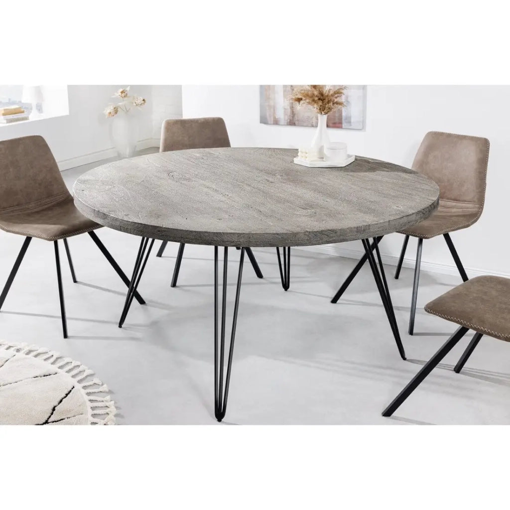 Tavolo da pranzo SILVA - Legno di mango grigio e metallo nero - 120 cm - Forma rotonda - Stile contemporaneo