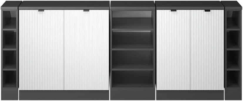 Set di mobili sottotetto Rion, Ondulazione bianca, 210 cm Set di 5 carcasse armadio profondità 60 cm, adatto per il salvaspazio sotto tetti spioventi
