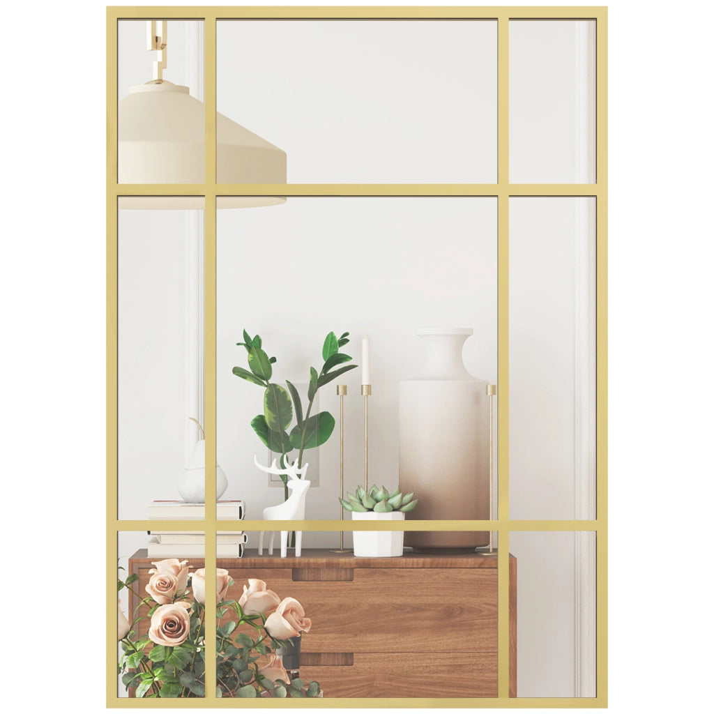 Specchio da Parete Rettangolare 70x50cm ¨C Xylo ¨C Cornice Metallo Dorato Stile Finestra