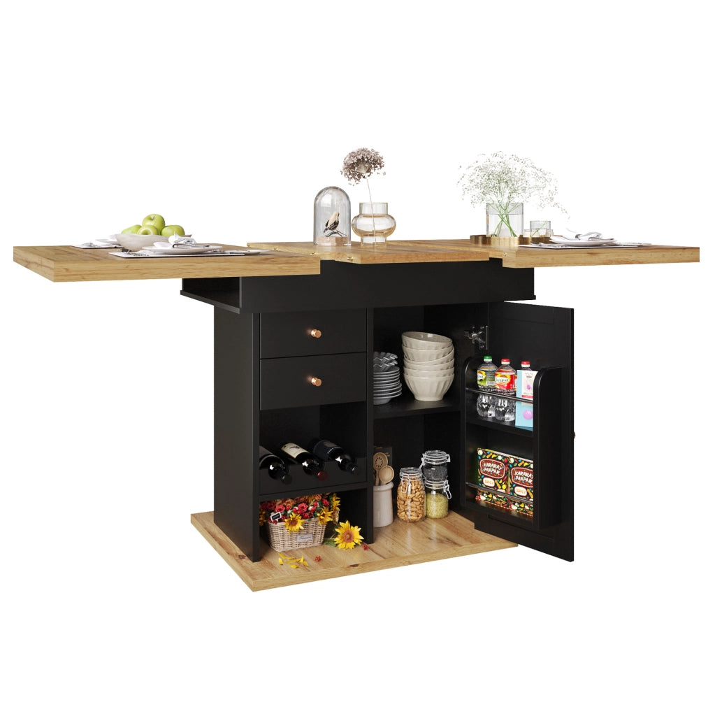 Tavolo allungabile 110-140x80x75 cm;in MDF e metallo; nero e naturale