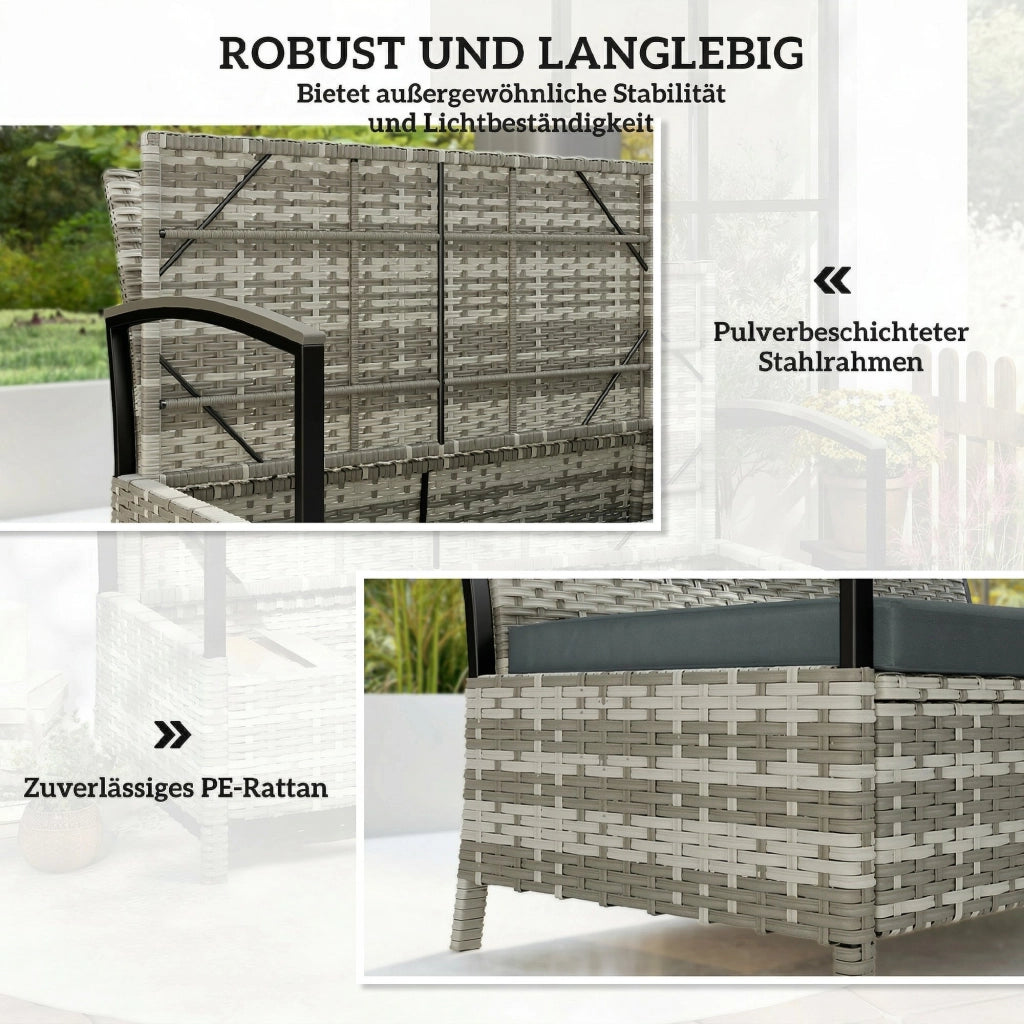 Panchina Giardino 2 Posti con Cuscini e Stoccaggio ¨C zephmum ¨C Poly Rattan Grigio Scuro 123x70x82
