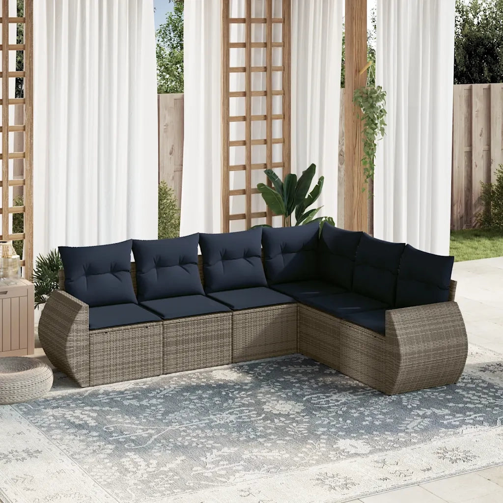 Set Divani da Giardino 6 pz con Cuscini Grigio in Polyrattan 3221410
