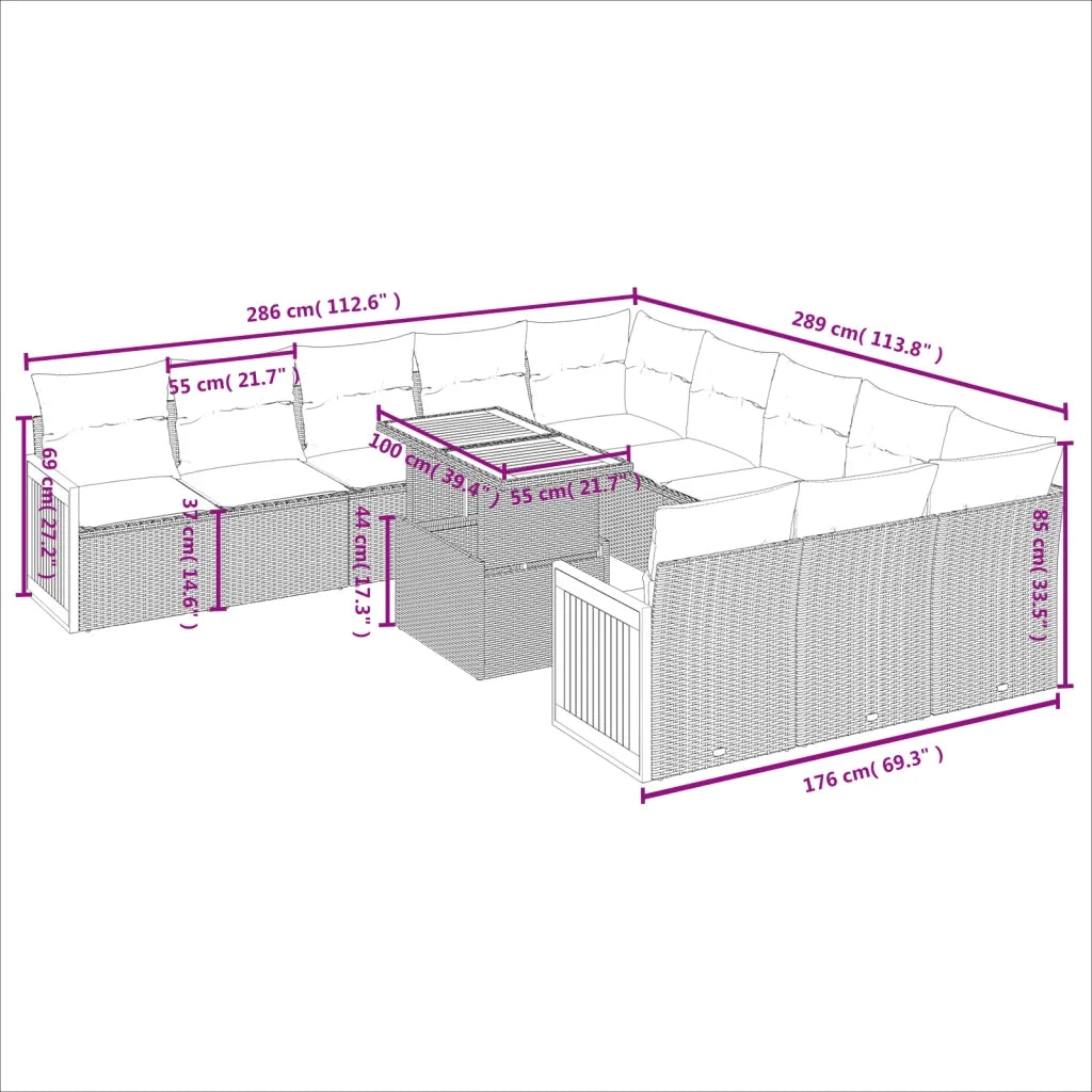 Set Divani da Giardino 11 pz con Cuscini in Polyrattan Grigio 3274147