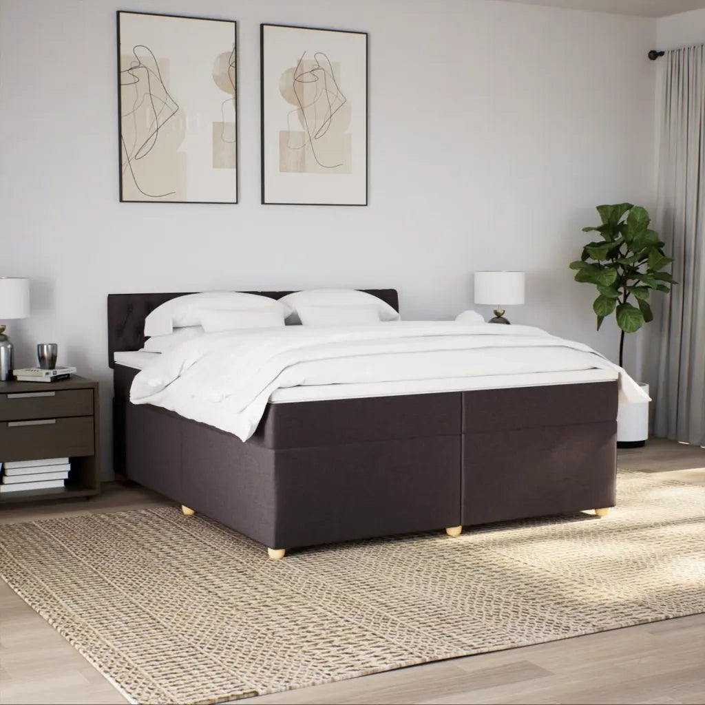 vidaXL Giroletto a Molle con Materasso Marrone Scuro 200x200cm Tessuto