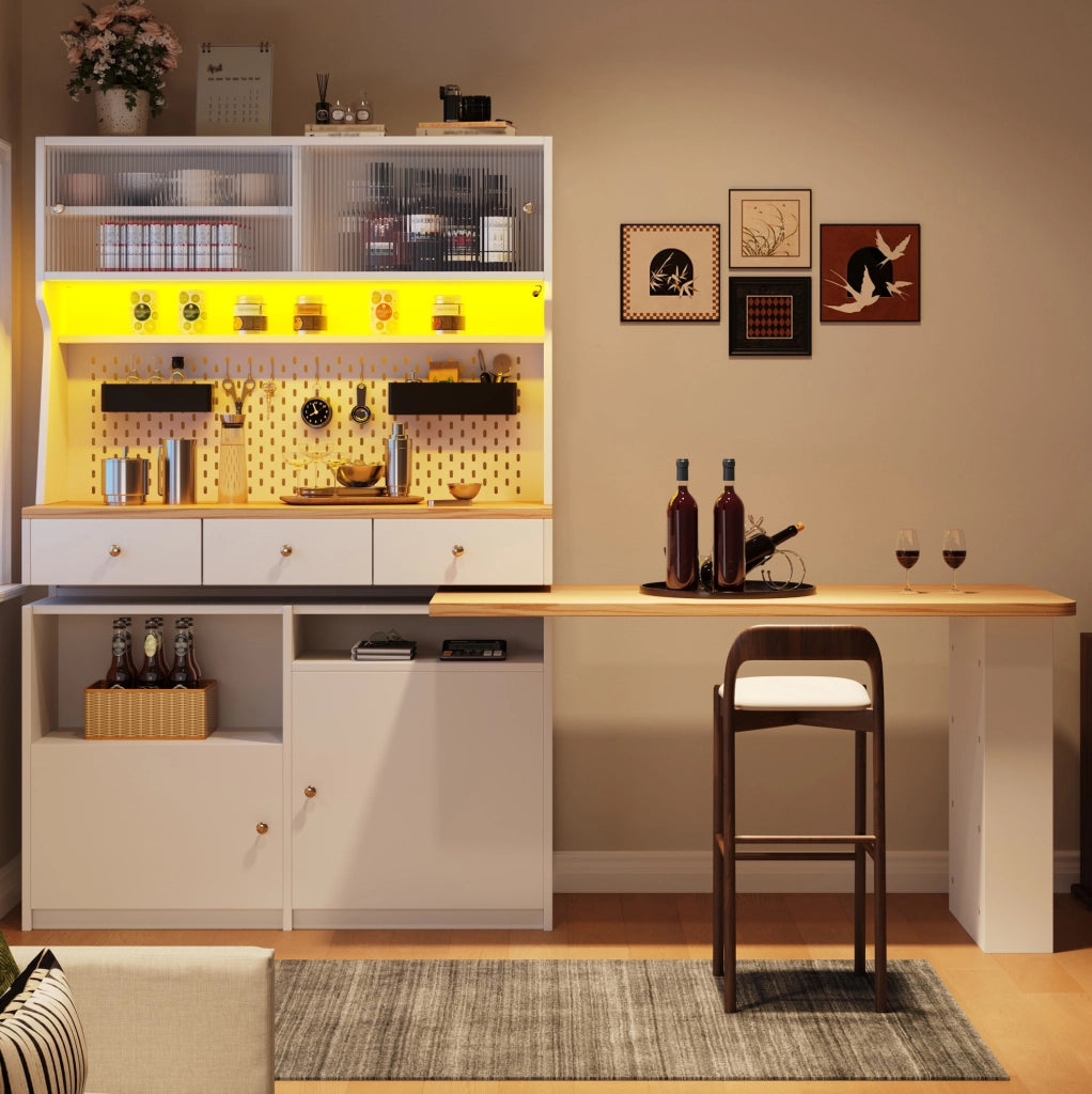 Credenza da cucina con LED e piano estraibile 137x45x178 cm