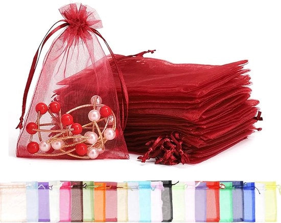 Sacchetti di organza in vino rosso per feste e eventi - 100 pezzi, 10 x 15 cm - Ideali per matrimonio, compleanni, Natale.