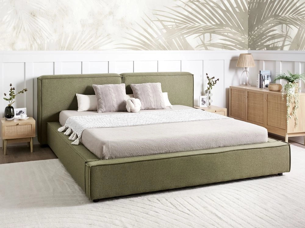Letto matrimoniale in tessuto verde coliva on struttura a doghe 180 x 200 cm stile classico camera da letto