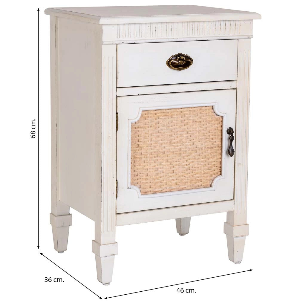 Tavolino in legno laccato bianco con griglia 46x36x68h cm