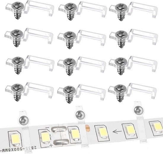 100 pezzi di clip di fissaggio per LED strip - Clip di fissaggio e viti per illuminazione - 10 mm supporto trasparente