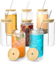 Set di bicchieri in vetro con coperchio e setole 8 pezzi - 450ml bicchieri per IJskoffie, cocktail e Bubble Tea