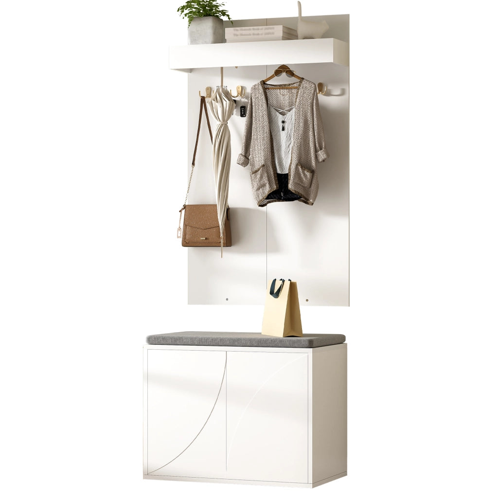 Set ingresso 3 in 1 con attaccapanni, scarpiera a 2 ante e panca porta scarpe, bianco, 60¡Á35¡Á(45+100) cm