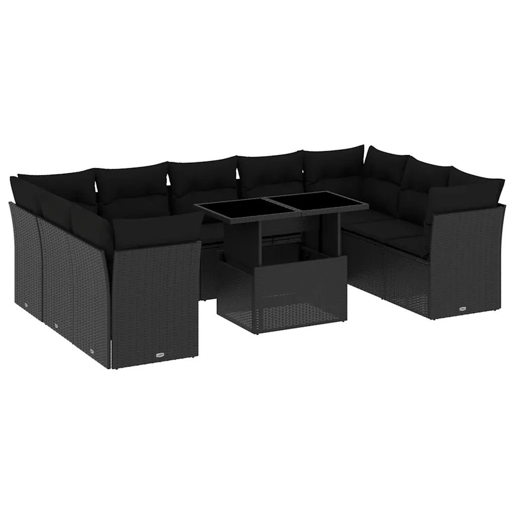 Set Divani da Giardino 10pz con Cuscini in Polyrattan Nero 3266815