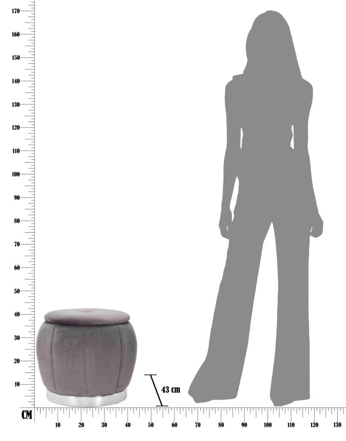 Puff Contenitore Paris Ø43x43 cm in Legno Spugna e Poliestere Grigio e Argento