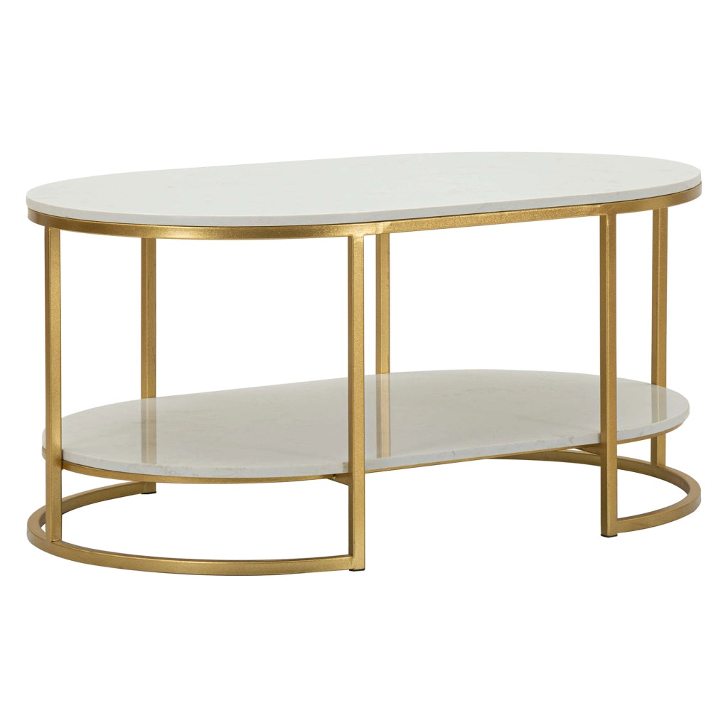 Bafarane, Tavolino da Salotto Forma Ovale, 90x60x45h cm Bianco Marmo