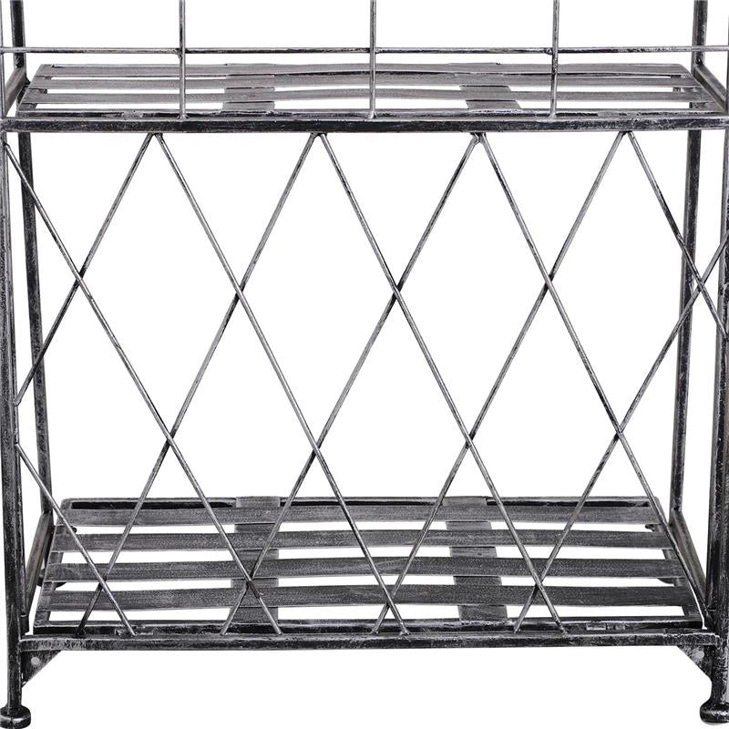 FIORIERA SCAFFALE CON FARFALLE E 3 RIPIANI  44 X 25 X 96 CM  COLOR GRIGIO ARGENTO