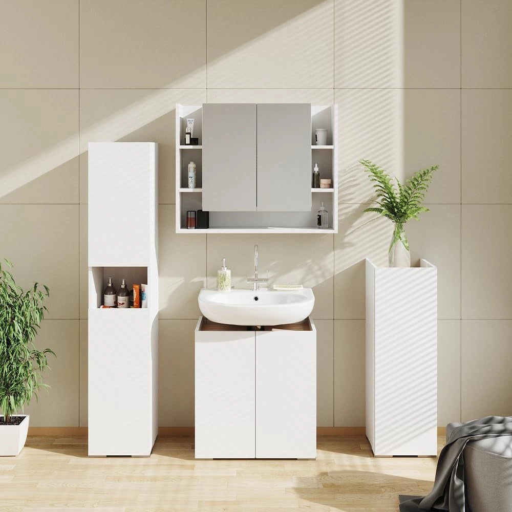 Specchio contenitore bagno Elira, Bianco, 80.2 x 64 cm, per montaggio a parete con ripiani aperti