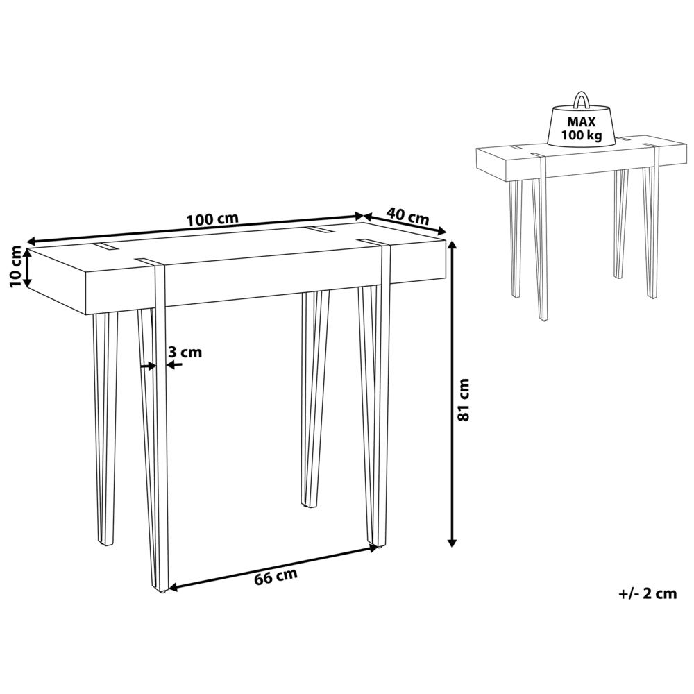 Consolle Piano in Legno Scuro Gambe a Forcella in Metallo Nero 100 x 40 cm Stile Industriale Rettangolare