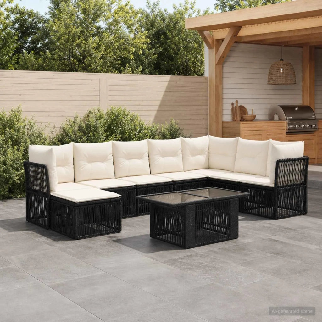 Set Divano da Giardino 9 pz Nero polyrattan 3436513