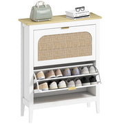 Mobile per Scarpe con 2 Ante in Rattan ¨C zephmum ¨C 80x24x95,5 cm Bianco