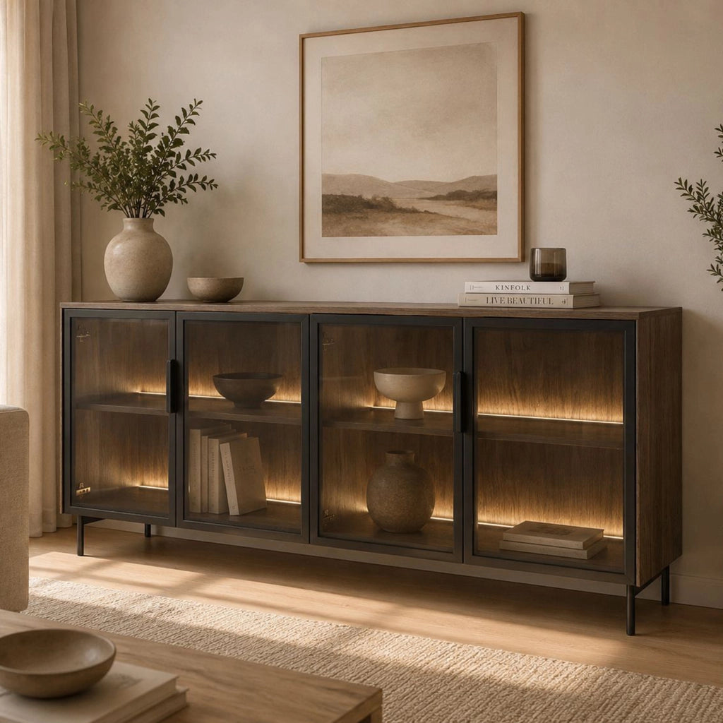 Madia Hapa, Credenza 2 Ripiani, 181x39x83h cm Marrone Noce