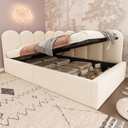 Letto a giorno 90x200 cm in velluto con contenitore idraulico, struttura in metallo, beige