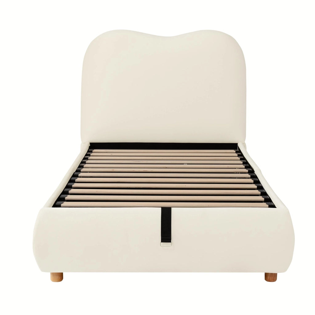 Letto Contenitore per Bambini 90 x 200 cm; Sollevamento idraulico in Velluto; Beige
