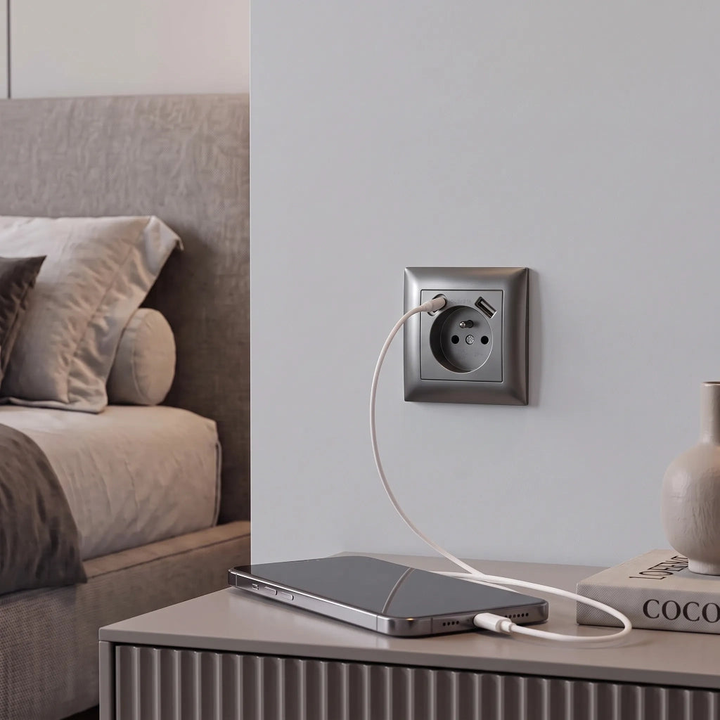 Presa Singola Con Messa A Terra + Usb-a Usb-c Oste Jnh004-g Grey