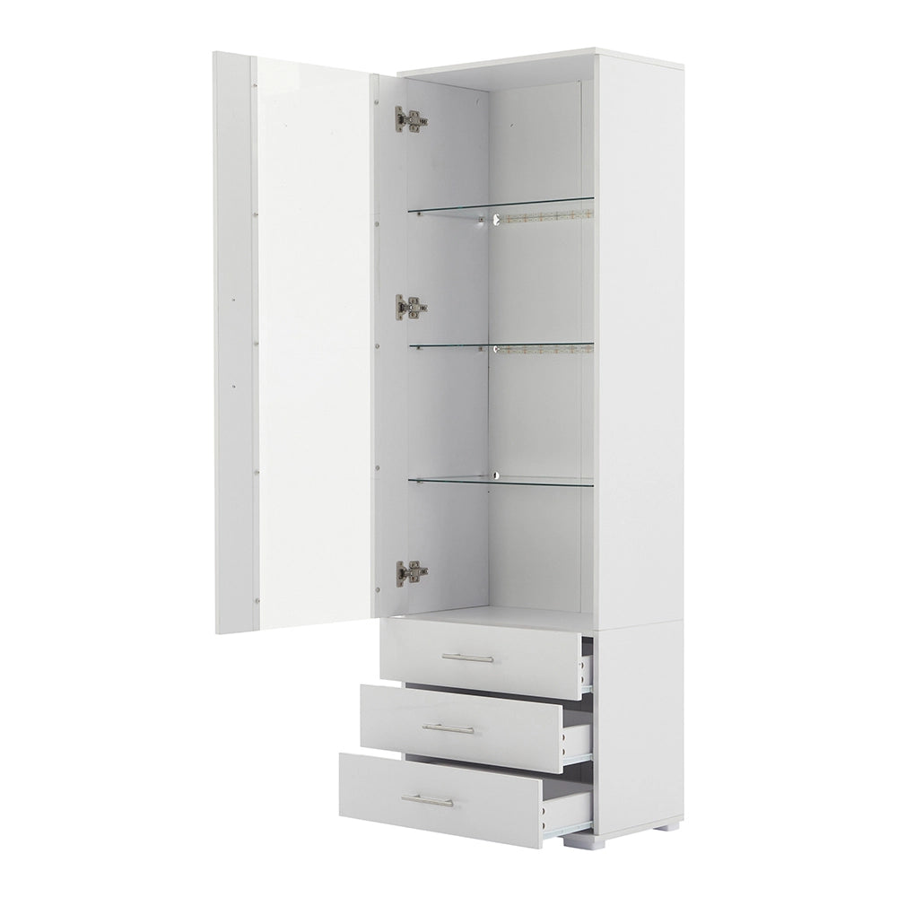 Vetrina bianca brillante con illuminazione LED - Xylo - 60x35x180cm - 3 cassetti