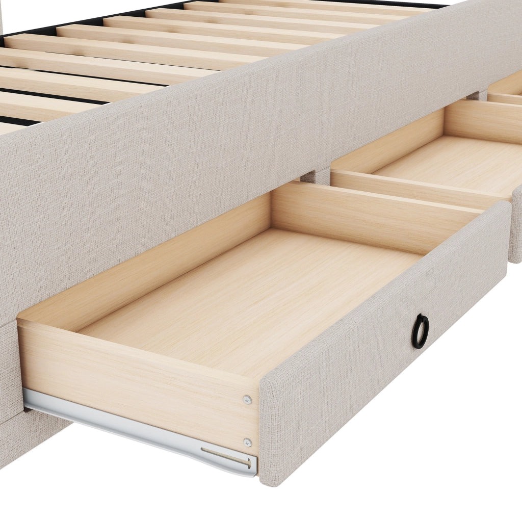 Letto imbottito con letto estraibile e 3 cassetti, beige, 90x200 cm