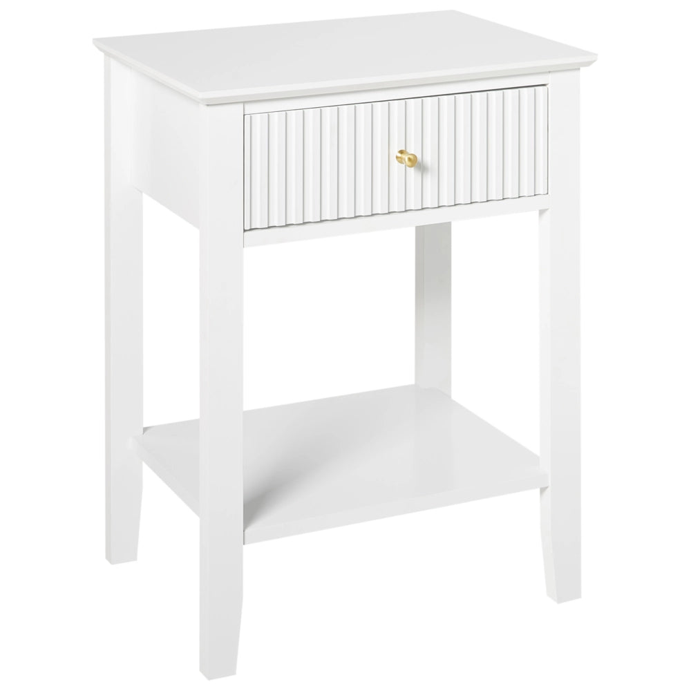 Comodino a 1 cassetto MDF bianco 1 ripiano Maniglia oro Camera da letto elegante